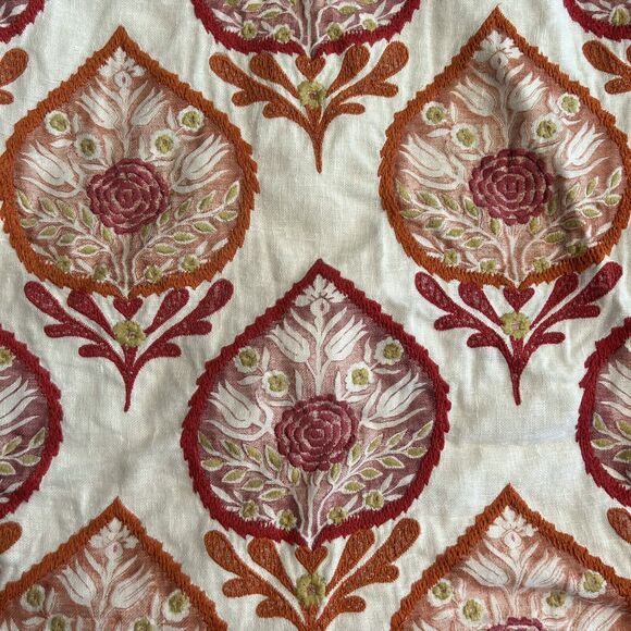 Pottery‎ Barn Embroidered Sham 24" Pillow Case Boho Indian Coral Floral Paisley - Picture 7 of 9